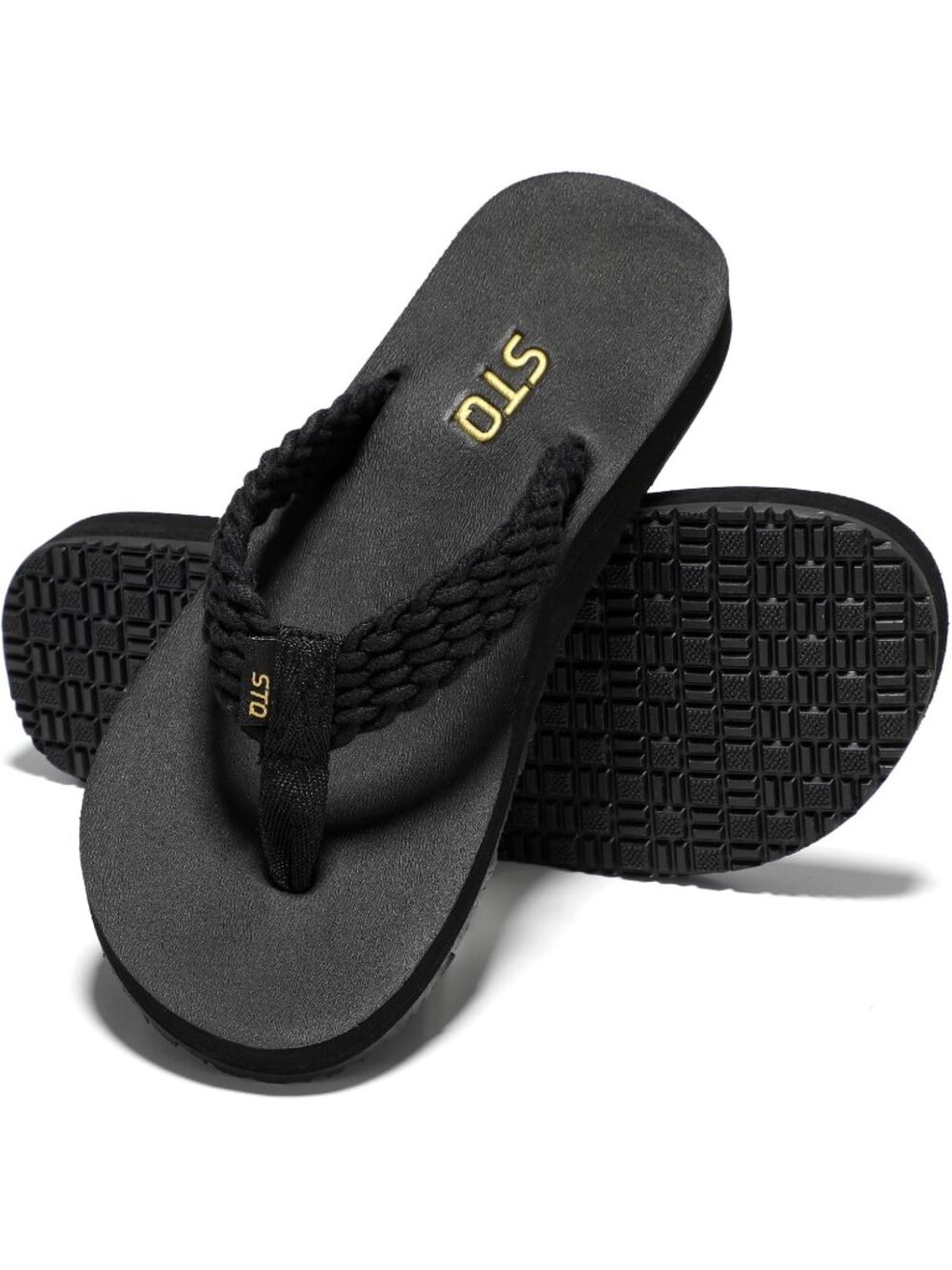 Women's Black Quick Dry Flip Flops with Yoga Mat Sole Arch Support Sandals
